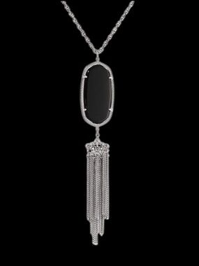 Kendra Scott Rayne Silver Long Pendant Necklace in Black Opaque Glass